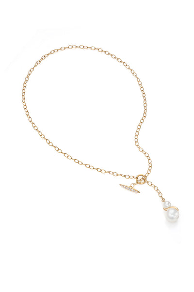 Double Pearl drop on Toggle chain necklace
