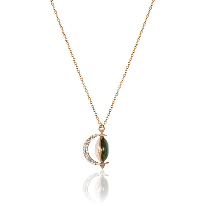 Pavéd crescent moon pendant with labradorite and Moonstone doublet