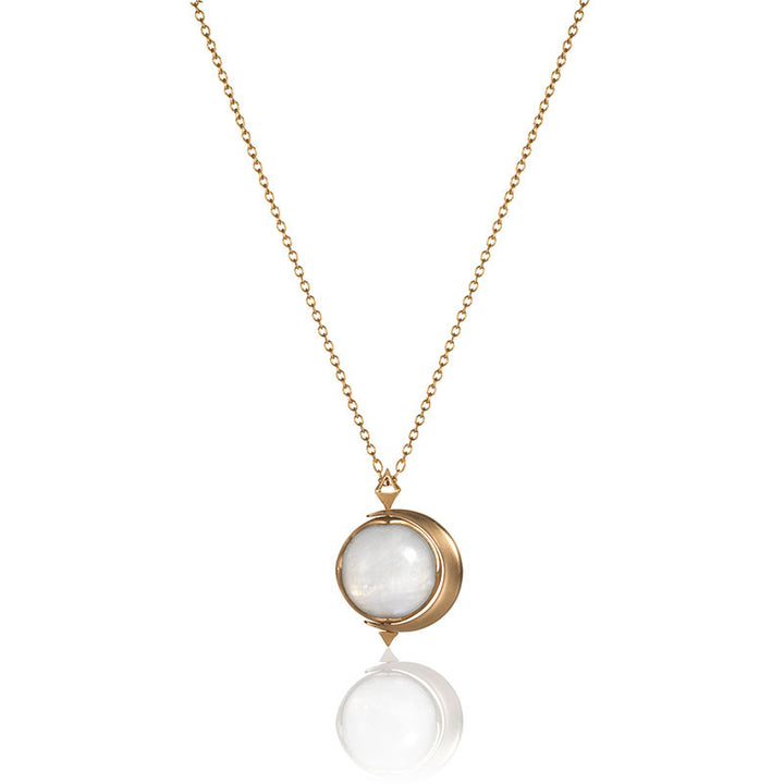 Pavéd crescent moon pendant with labradorite and Moonstone doublet