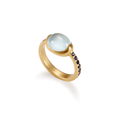 Pasha Ring with Aquamarine and Blue Sapphire Pavé