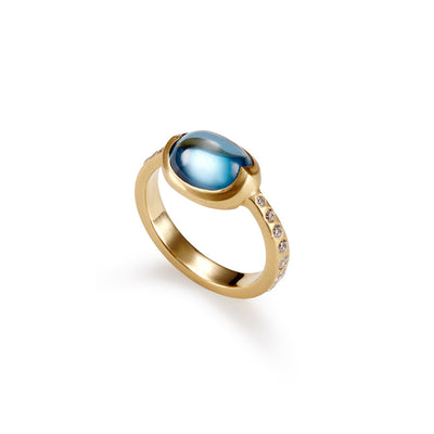 Pasha Ring with Blue Topaz and Diamond Pavé