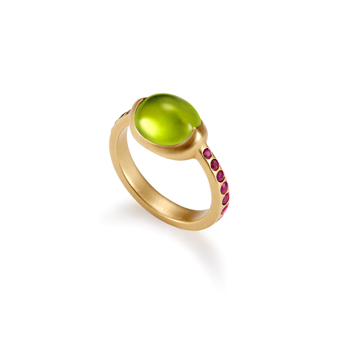 Pasha Ring with Peridot and Pink Sapphire Pavé