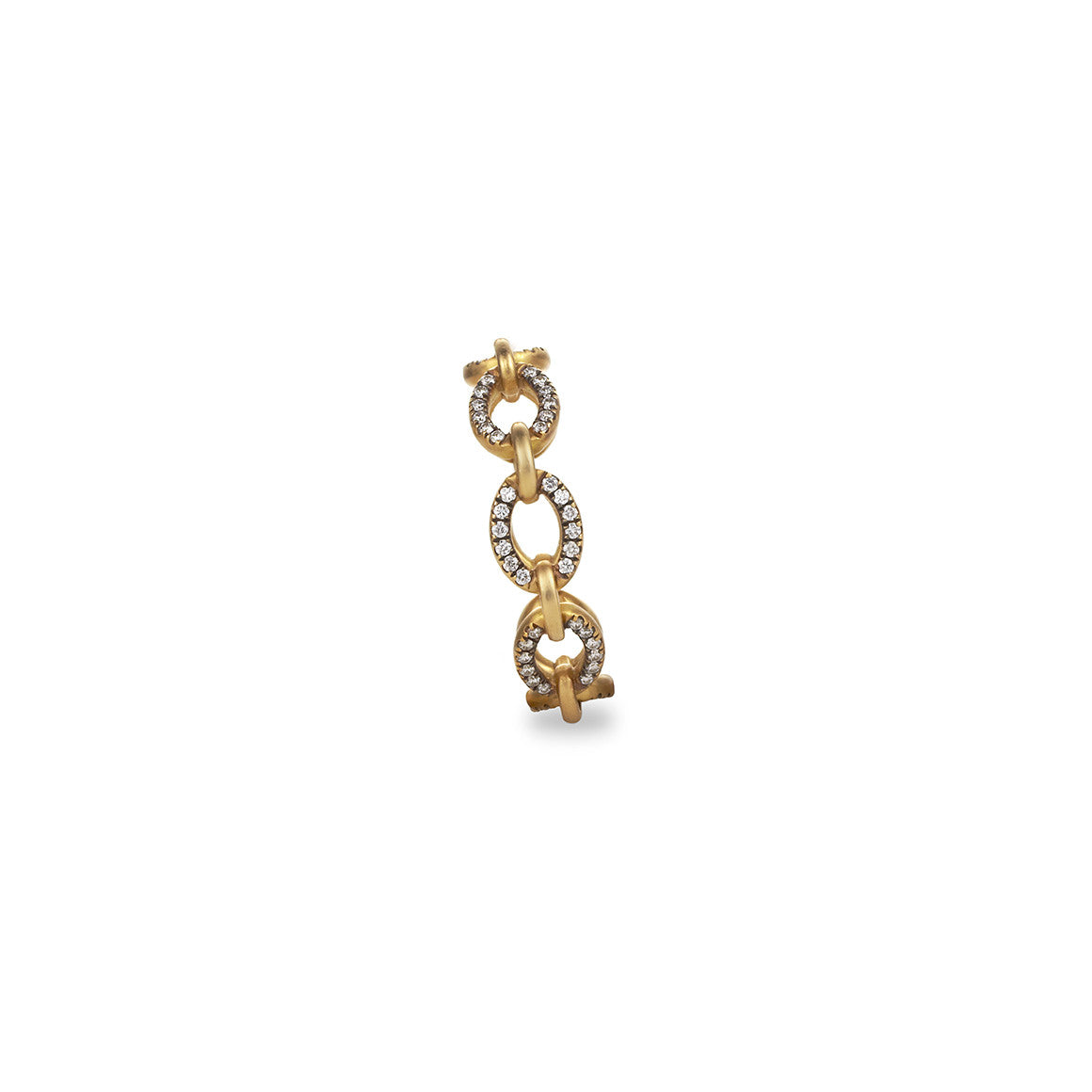 Yellow Gold Oval Link Ring with Diamond Pavé