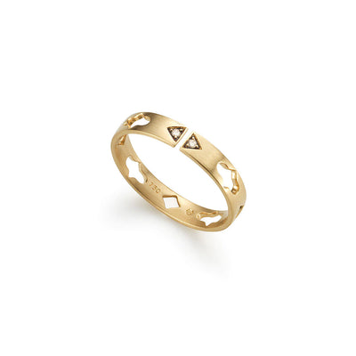 Multi-motif split band ring with diamonds