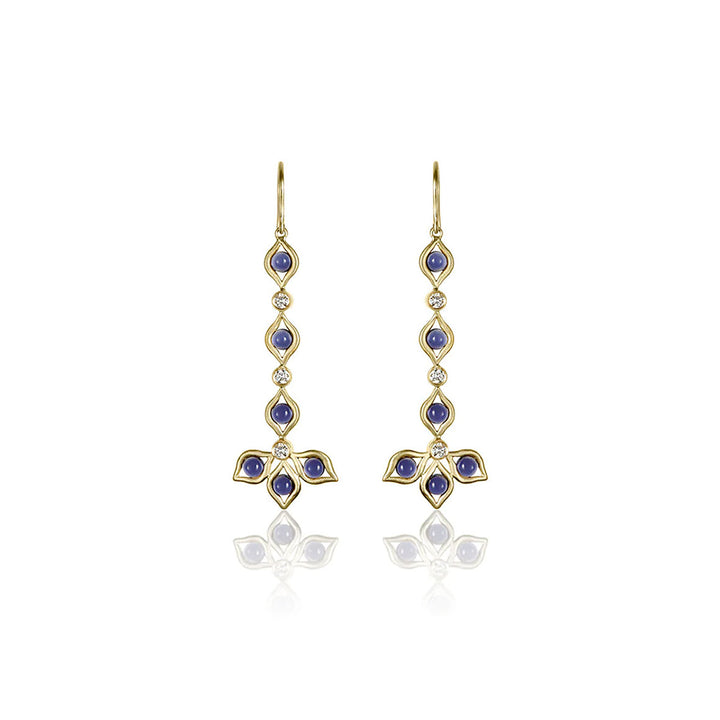 Petal Long Drop Earrings with Iolite