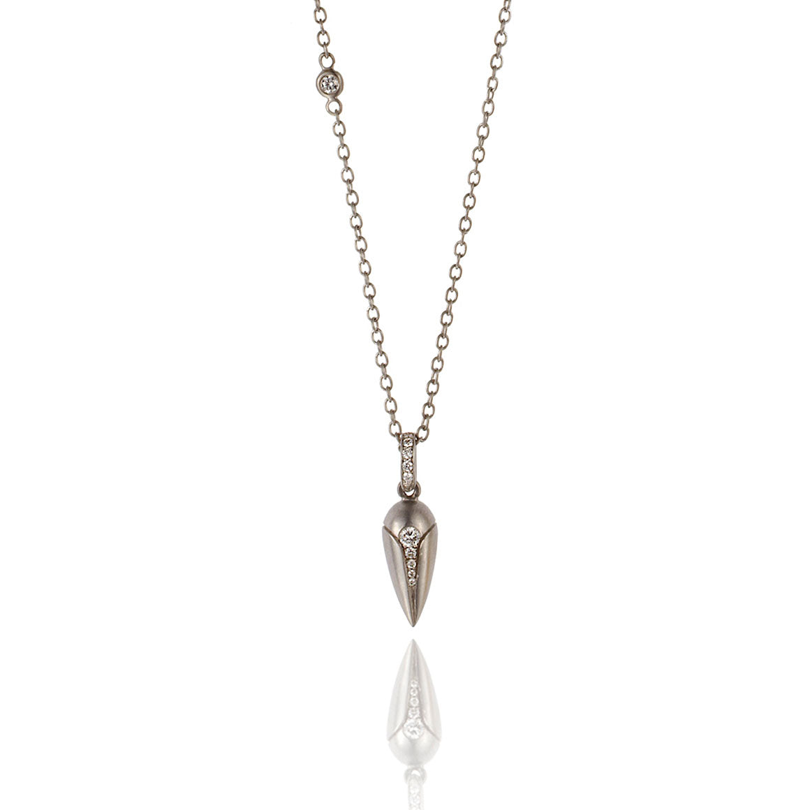 Pavé Plumb Drop Necklace in White Gold