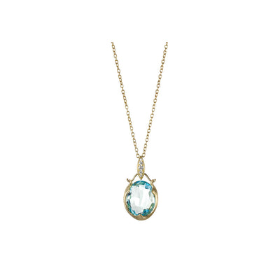 Lovebird Drop Pendant Necklace with Blue Topaz