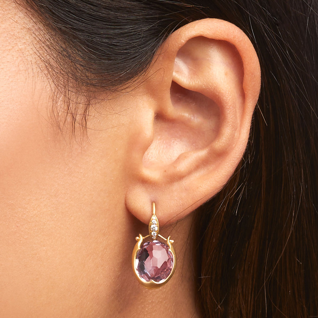 Lovebird Oval Drop Earrings with Rose-de-France