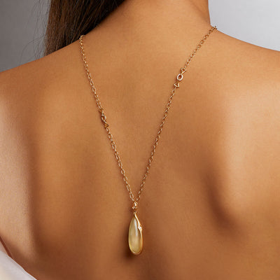 Long Drop Pendant Necklace with Lemon Quartz