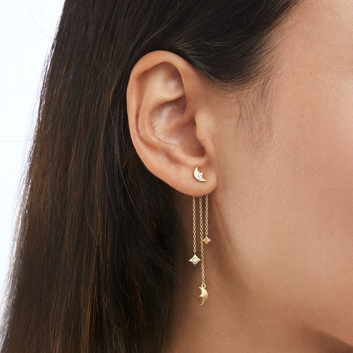 Diamond Motif Earrings on Triple Strand Chain on ear back