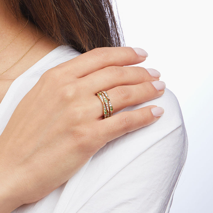 Wave stack ring with tsavorite pavé