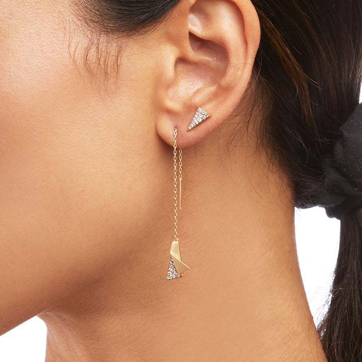 Pavéd Folded Plane chain drop and stud earrings