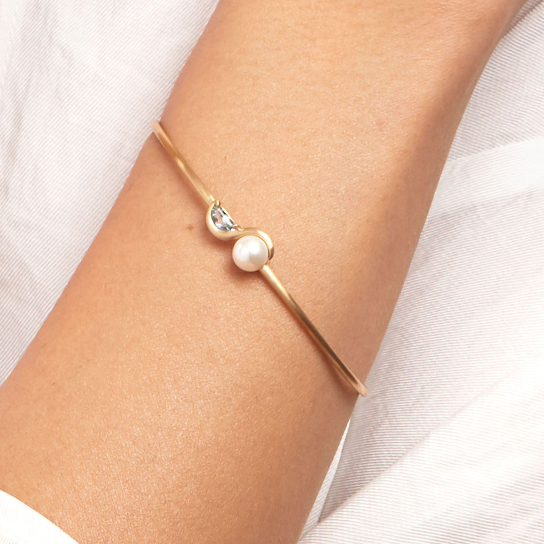 Pearl & Half- moon open cuff bangle