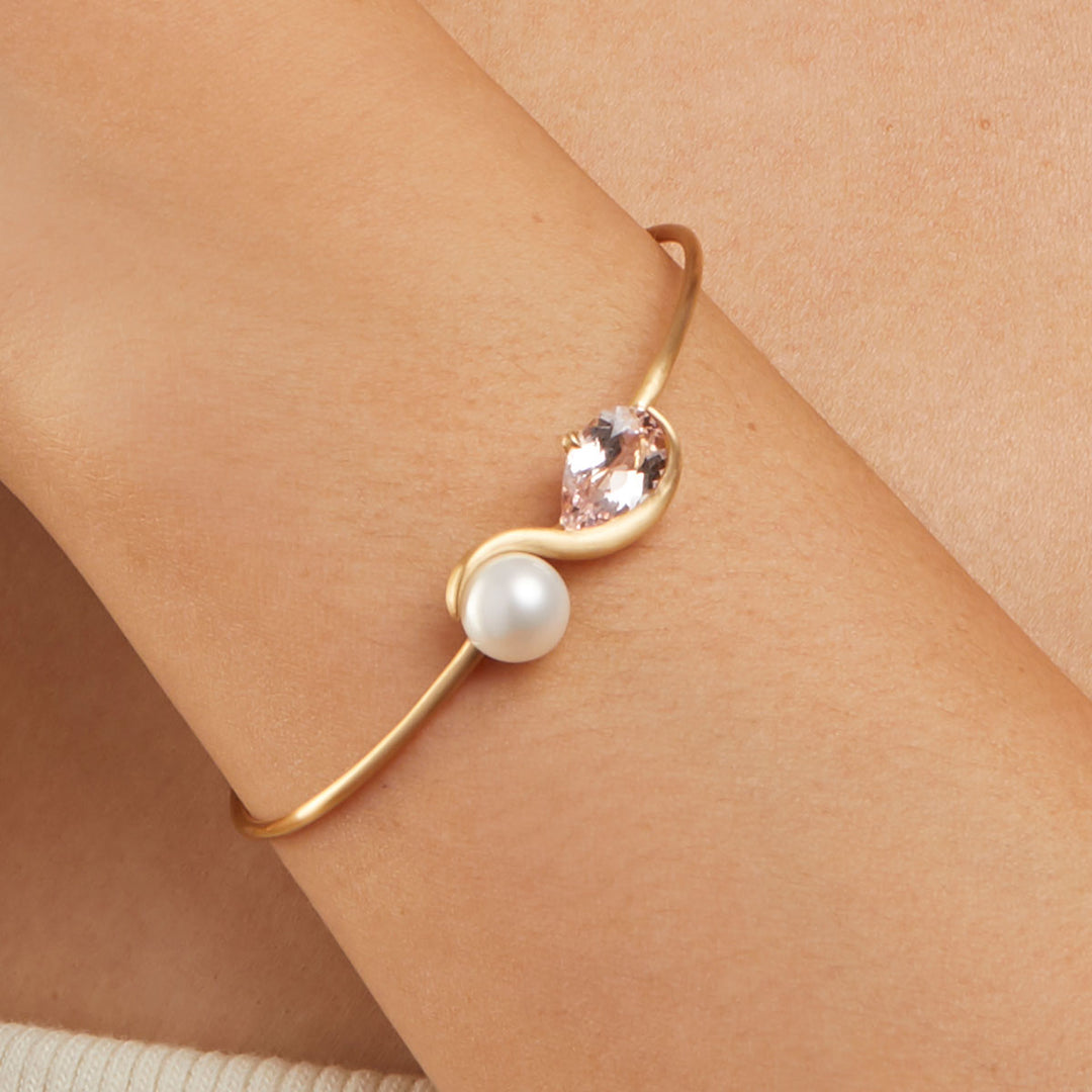 Pearl & Morganite open cuff bangle