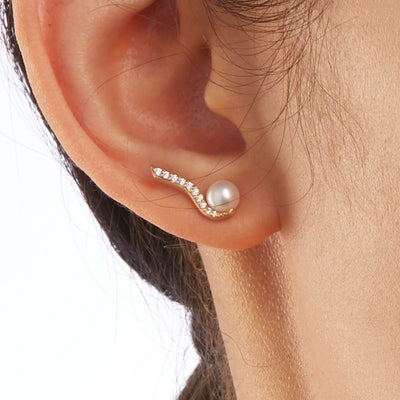 Diamond and Pearl ear climber earrings